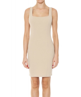 6 Pieces Pack Ribbed Texture Square Neck Bodycon Tank Mini Dress 75527 DESERT